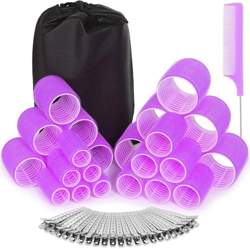 50 Pcs Rollers Hair Curlers Set with 24Pcs Self Grip Hair Rollers 4 Sizes and 24 Pcs Clips for Blowout Look Long Medium Short Thick Hair Volume by selizo