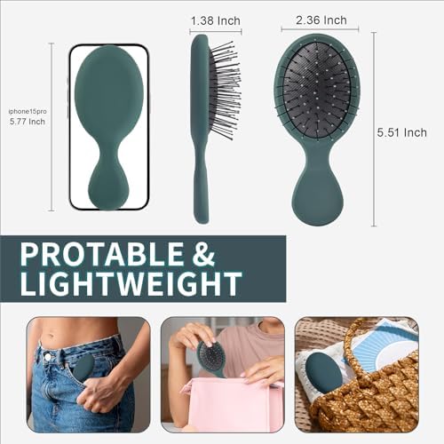 Mini Hair Bursh for Kids Women and Men, Protable Travel Size Hair Brush for Pockets Purse backpack,Mini Detangler Brush for All Hair Types, Small Hair Brush for Detangling(1 Pack-Green) - Image 2