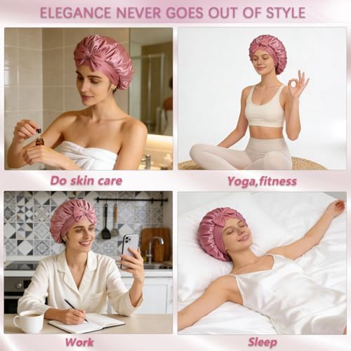 Silk Bonnet for Women, Satin Bonnet for Sleeping, Large Sleep Cap with Elastic Tie Band for Curly Hair - Image 5
