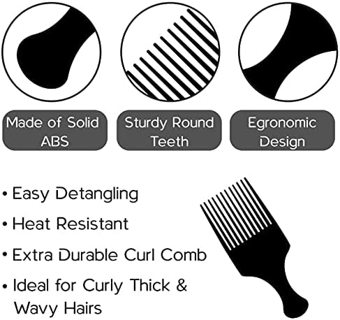 Boorika Afro Hair Pick Comb for Women & Men, 7.5 In Smooth Sturdy Wide Tooth for Detangling & Styling - Pack of 2 - Image 7