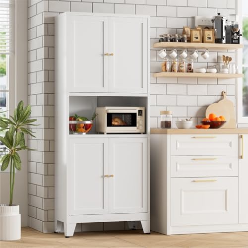 Bevivog 69" Tall Pantry Cabinet, Metal Kitchen Storage Cabinet with 4 Doors and 5 Shelves, Freestanding Metal Pantries Cupboard with Microwave Shelf for Kitchen,Dining Room,Bathroom,Laundry by BevivogStylishCabinetsOrganizeYourSpace