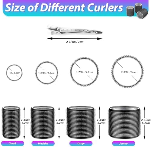 Hair Curlers Set with 24 Rollers (6 Jumbo, 6 Large, 6 Medium, 6 Small) and 24 Clips for All Hair Lengths (Black) - Image 4