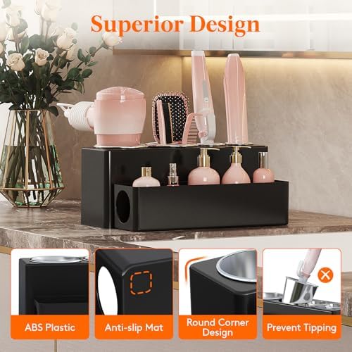 Lifewit Hair Tool Organizer Dryer Holder Countertop with 4 Cups, Black - Image 7