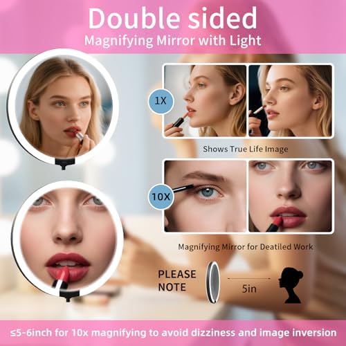 Magnifying Mirror with Light 10X/1X, Double Sided, Foldable, Rechargeable - Image 2