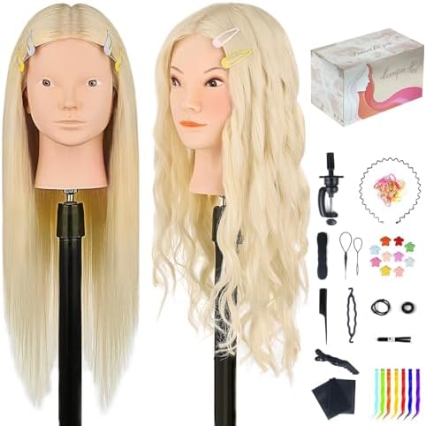 26"-28" Mannequin Head with 80% Real Hair– Cosmetology Training Doll Head for Hair Styling, Braiding & Makeup Practice – No Makeup by Twowin