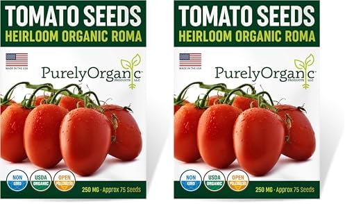 Organic Tomato Seeds (Roma) - Approx 75 Seeds - USDA Organic, Non-GMO, Open Pollinated, Heirloom, USA Origin (Pack of 2) by Purely+Organic+Products+LLC
