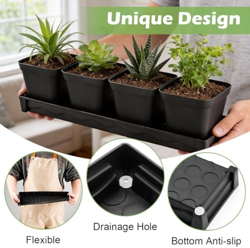 5 Pack Plastic Window Sill Saucer (16"x5.5"x1.5"), Rectangular Windowsill Plant Pot Trays with Removable Drainage Hole, Thick Plant Saucer Tray for 4 inch (10CM) Flower Seedling Pots (Black) - Image 5