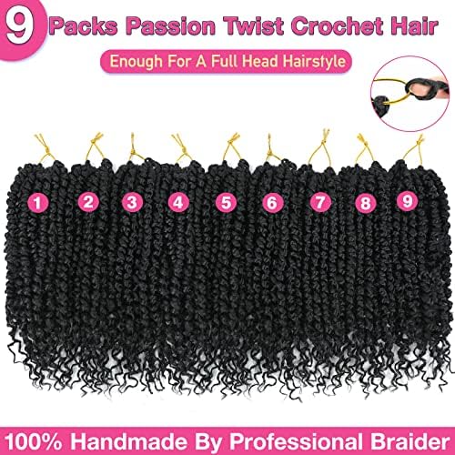 9 Packs Passion Twist Crochet Hair 18 Inch Pre-twisted Passion Twist Hair Pre Looped Crochet Passion Twist Hair Bohemian Passion Twist Crochet Hair for Women Girls and Kids (18Inch,1B) - Image 2
