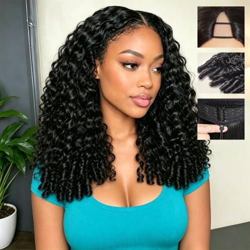 Burmese Curly V Part Wig Human Hair Glueless Clip in 18 Inch by Maytune