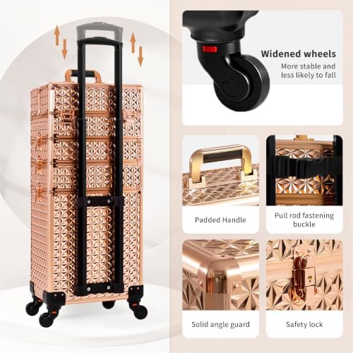 AROUS 5 in 1 Rolling Makeup Train Case with Lid Cosmetology Case on Wheels - Image 7