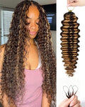 P4/27 Brown-Blonde Color 16 Inch Human Crochet Hair for Black Women Feather Crochet Extensions 55g 40 Strands Resusable Miracle Look Hair Bundles Soft Lightweight Small Knots Deep Wave by VDZ100HumanHair