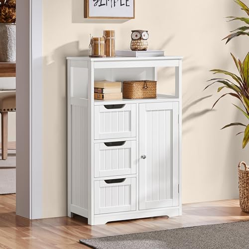 Yaheetech Small Freestanding Bathroom Storage Cabinet with 3 Drawers, White - Image 4