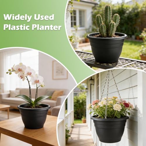 RooTrimmer 15 Pack 11 Inch Plant Pots with Drainage Holes,Black Plastic Flower Pots with Hanging Holes,Durable Planters for Indoor & Outdoor Plants,Nursery Pots - Image 3