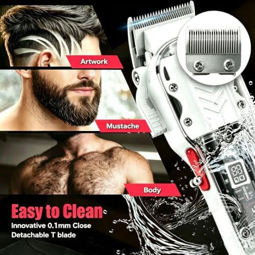 Professional Hair Clippers for Men, Cordless Barber kit for Hair Cutting & Grooming, Hair Clippers and Trimmer Set for Barber Haircut with LED Display, 8 Fade Taper Combs(White Set) - Image 7