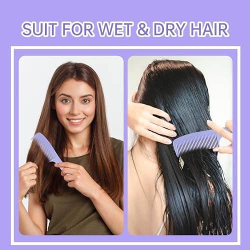 RHOS Medium Tooth Detangling Comb Set for Curly/Straight/Short/Thick Hair, Wet & Dry Use - Pink & Purple - Image 6