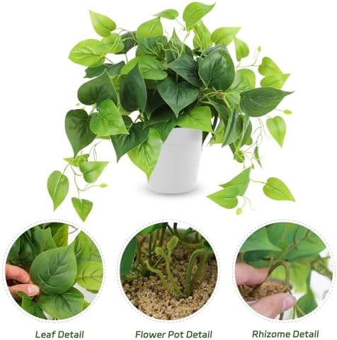 CEWOR Artificial Plants Fake Pothos with Plastic Pot Artificial Potted Plant for Home Office Bedroom Indoor Outdoor Decor 1 Pack - Image 3