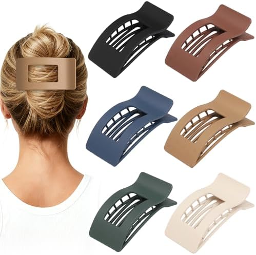 French Flat Hair Clips for Women 6pcs Hair Claw Clips for Thick or Thin Hair Matte Claw Clips for Girls Barrettes Non-Slip Strong Hold Hair Accessories for Women (Dark Colorful) by Artchita