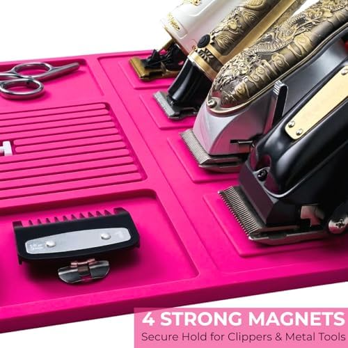 Magnetic Barber Mat, Magnetic Barber Mats For Clippers and Supplies, Barbershop Pad for Station, Beauty Salon Table Mat, Barbering Tool Organizer for Pro Hairstylist, Pink - Image 3