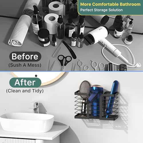 YIGII Hair Dryer Holder - Hair Tool Organizer 3-in-1 Blow Dryer Holder Adjustable Height, Bathroom Organizer Wall Mounted/Cabinet Door for Flat/Curling Irons, Hair Straighteners - Image 5