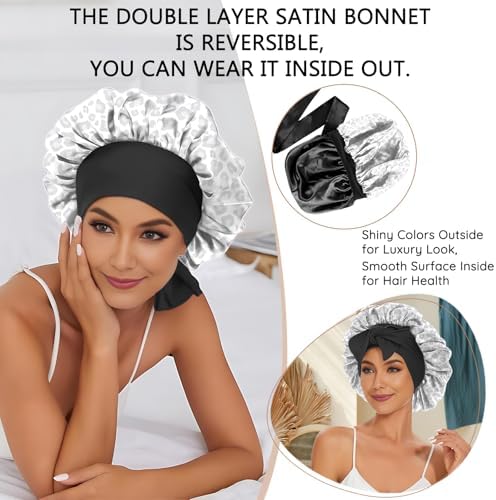 Satin Hair Braid Bonnet for Sleeping Double Layer Elastic Wide Soft Tie Band Hair Silk Lined Sleep Cap Women Girls - Image 6