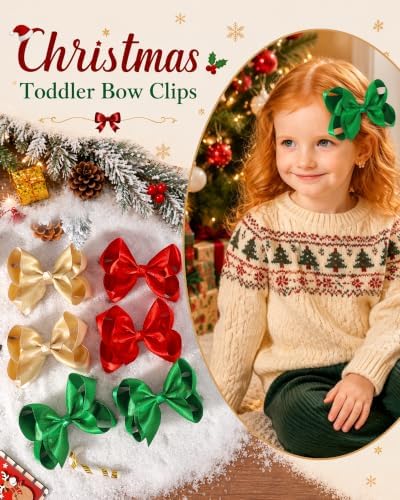 YHXX YLEN 6pcs Christmas Hair Bows for Girls, 4.5inch Toddler Bows Clips - Image 4