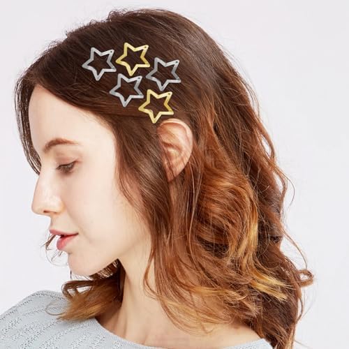 Star Hair Clips 2000s Y2K Hair Accessories-30 PCS 1.18"-Gold Silver - Image 5
