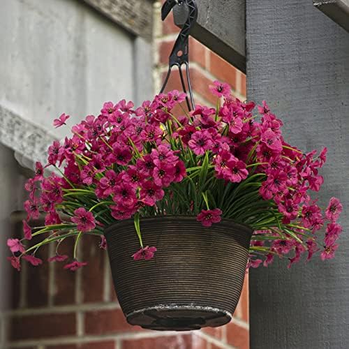 LikSoor 21 Bundles Artificial Outdoor UV Resistant Flowers No Fade Fake Outside Flowers Plastic Greenery Faux Shrubs Garden Porch Window Box Home Decoration(Rose Red) - Image 2