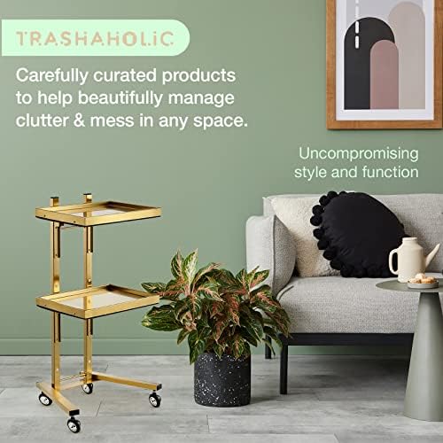 Multifunctional 2-Tray Utility Cart on Wheels - Gold 2-Level Medical Trolley Cart - Mobile Storage Tray Cart for Dental Tools, Cavitation Machine, Salon Supplies - Brass Foldable Storage Trays - Image 7