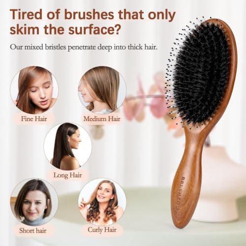 Hair Brush for Women Men Kid, Boar Bristle Hairbrush for Curly Fine Straight Hair Deangling Smoothing Massaging wiith Boar & Nylon Bristle - Image 5