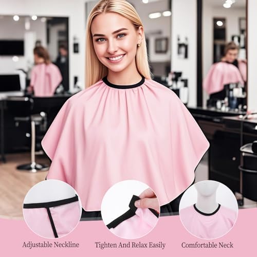 3PCS Makeup Capes Waterproof Medium Length Barber Cape，Salon Cape with Adjustable Neckline for Makeup Artist Hair Salon (Black, White and Pink) - Image 3