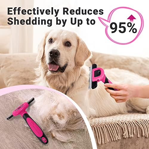 MIU COLOR Pet Grooming Brush, Deshedding Tool for Dogs & Cats, Hot Pink - Image 3