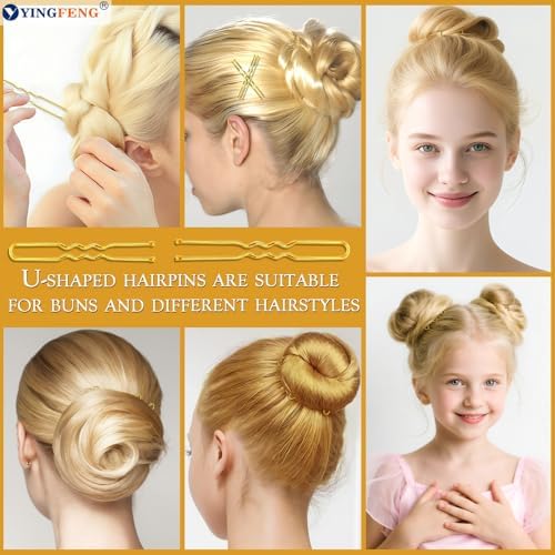 510PCS Blonde Bobby Pins Hair Pins Kit with Hair Net, YINGFENG Includes 100 Bobby Pins for Women, 100 U Shaped Buns Hair Clips, 300 Hair Bands and 10 Blonde Hair Nets, Dance competition must haves - Image 4