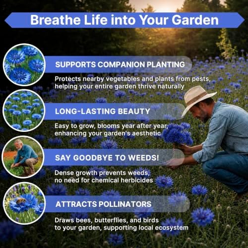 Cornflower Bachelor's Button Tall Blue Seeds for Planting - 1 oz Pack, Approx. 5,500 Centaurea Cyanus Seeds for Outdoor Gardens, Cut Flowers and Pollinator Habitats - Image 5