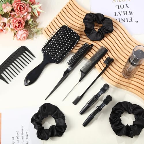 15 Pcs Slick Back Hair Brush Set, Bristle Comb with Spray Bottle,Hair Clip,Edge Brush for Women, Men (Black) - Image 2