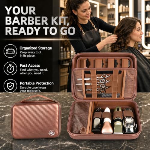 Boobowl Hard Travel Case for Hair Clippers, Hair Cutting Barber Supplies Organizer Bag, Trimmer Storage Holder for Ufree/for Wahl Men Razor Guard Grooming Kits -Box Only (Brown) - Image 7