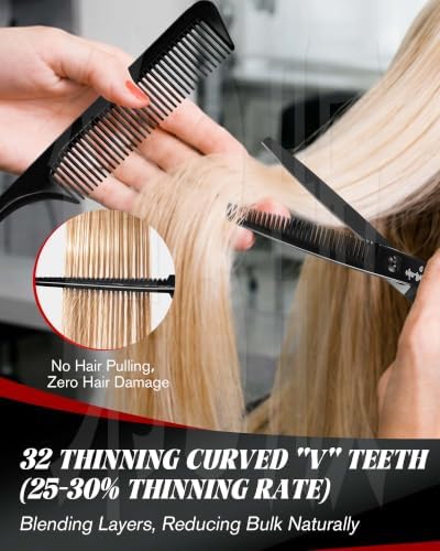 Professional Thinning Shears Kit, 6" Hair Thinning Scissors with Comb - Image 4