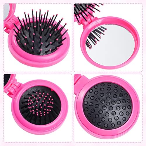 Heliltd 2pcs Folding Travel Mirror Pocket Hair Brushes, Round, Rose Purple - Image 3