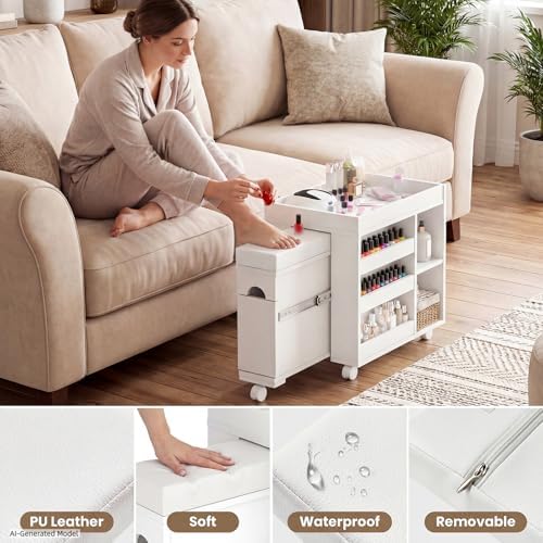 Pedicure Cart w/Extendable Padded Foot Rest (White, 33.4" L) - Image 4