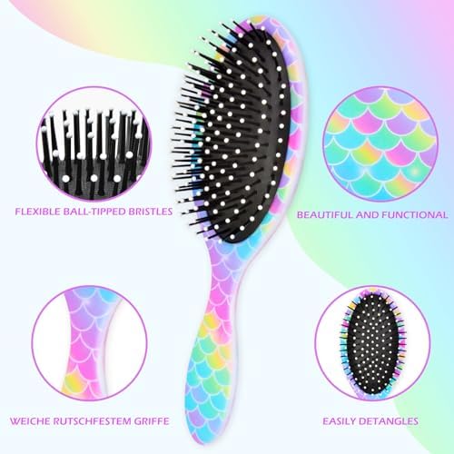 Kids Hair Brush Girls, Toddler Wet Dry Detangling Hair Brush for Curly Thick Hair Pain-Free Comb Girls Kids Women Unicorn Mermaid - Image 2