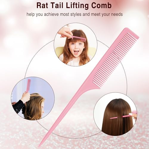 3 Pieces Plastic Rat Tail Comb Pintail Fiber Teasing 9 Inch Styling Comb with Thin and Long Handle for Men Women Salon Home Supplies - Image 3