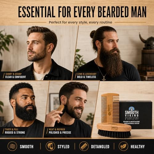 Beard Brush and Comb - Natural Boar Bristle Beard Brush & Beard Comb for Men - Facial Hair Care Gift Set for Men - Mustache Styling, Grooming & Shaping Tools - Image 3