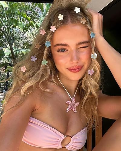 100Pcs Colorful Mini Flower Hair Clips Set, TEBIEKOY Small Hair Clips Mini Heart Hair Claw Clip Cute Jaw Clips Hair Pins Hair Barrettes Tiny Flower Hair Accessories for Women - Image 6