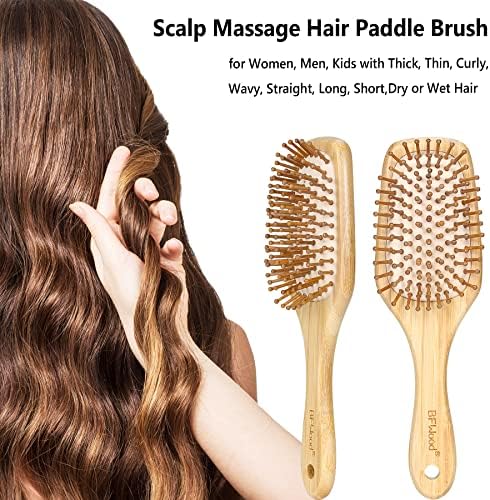 Bamboo Hair Brush with Paddle, Rounded Wood Bristles for Detangling and Gently Massaging Scalp by BFWood, Reduces Frizz and Static - Image 5