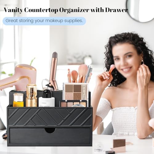 Hair Tool Organizer, Hair Dryer Holder with Drawer, Bathroom Countertop Organizer for Bathroom Accessories, Blow Dryer Organizer for Hair Styling Tools, Vanity Organizer for Bathroom, Vanity, Kitchen - Image 2