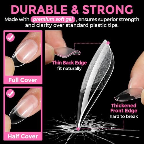 UNA GELLA Medium Oval Nail Tips 216pcs in 12 Sizes, Round Soft Gel Tips - Image 5