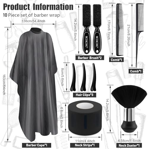 NICEMOVIC 10 in 1 Hair Cutting Barber Cape with Neck Duster Brush Barber Brush Neck Strips Hair Combs Hair Clips, Professional Barber Accessories Cleaning Supplies for Salon Haircut Styling (Stripe) - Image 2