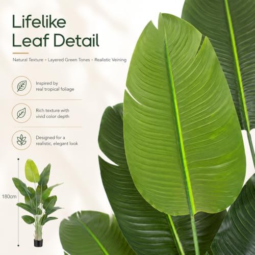 Lifelike Bird of Paradise Artificial Plant,6.2ft Faux Banana Leaf Tree with 13 Trunks - Perfect Indoor Silk Floor Plant for Home Decor in Living Room, Office, and Bedroom 1Pack - Image 3