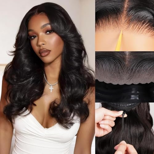 6x5 Glueless Wigs Human Hair Pre-Plucked Pre-Cut 210% Density for Women Drawstring Wig Human Hair with Baby Hair Wear and Go Body Wave Wig with Natural Hairline(20 Inch) by Megalookhair
