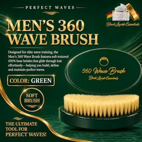 360 Wave Brush, Build Deeper Waves, Soft & Hard Boar Bristle Curved Brush, Black Lavish Essentials Signature (Emerald Green, Soft) - Image 2