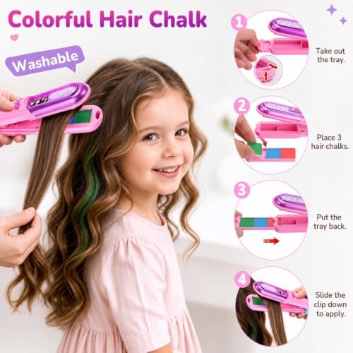 Dreamon Hair Gem Stamper Kit with Hair Chalk, Birthday Gifts for Girls 3-12 - Image 4